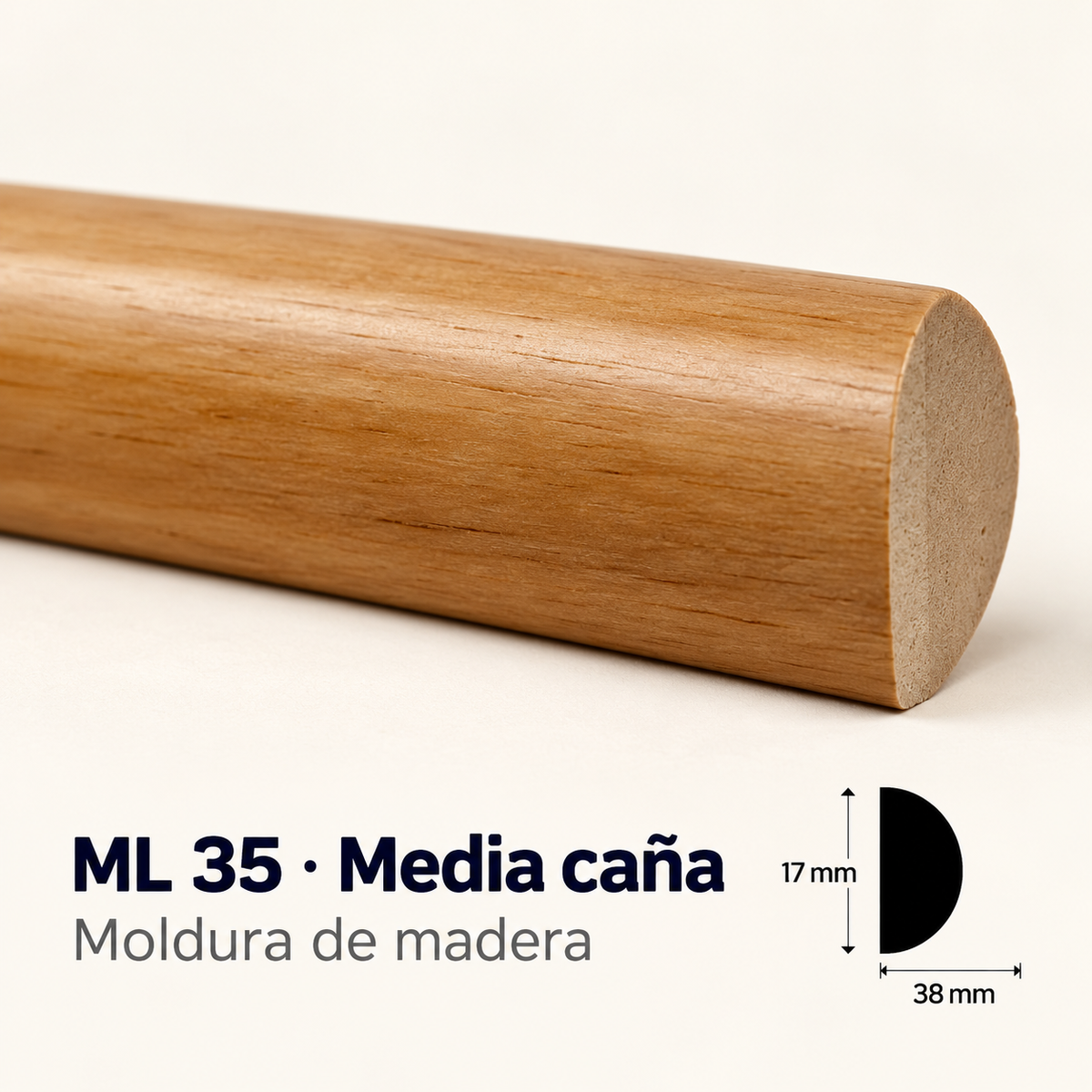 Moldura de madera lisa para mueble ML-35 – Kit de 4 Piezas TIPO MEDIA CAÑA