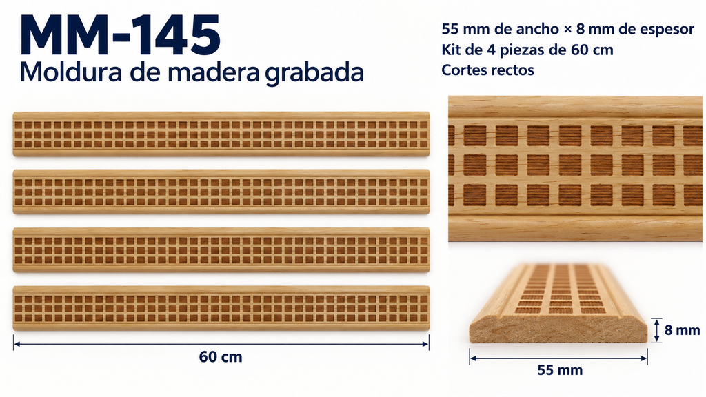Moldura de madera grabada para mueble MM-145 – Kit de 4 piezas