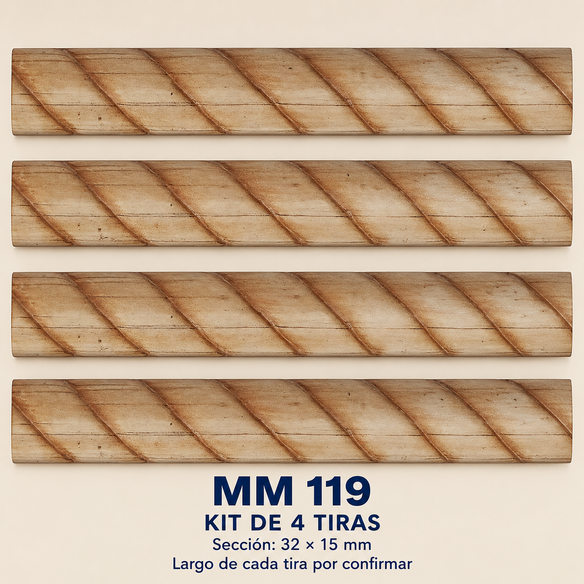 Moldura de madera grabada para mueble MM-119 – Kit de 4 piezas
