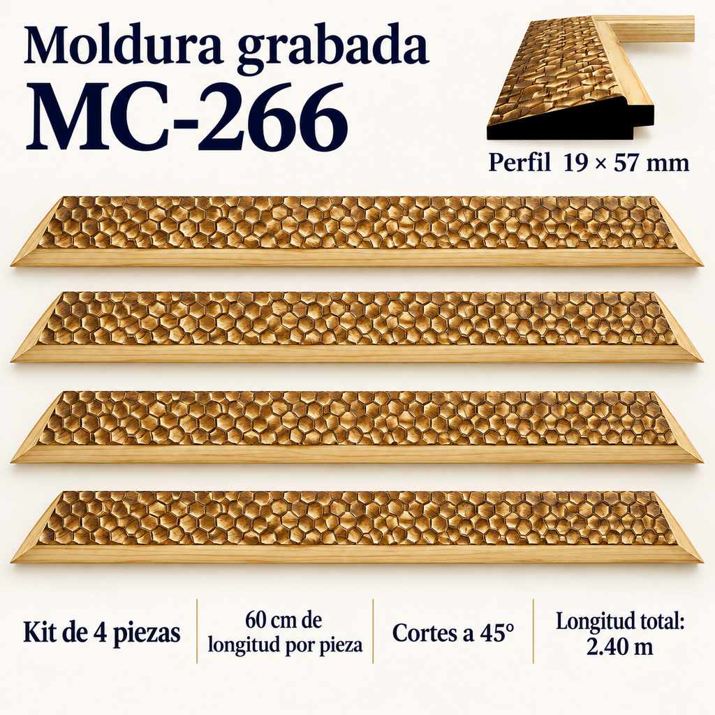 Moldura de madera grabada para marco MC266 – Kit de 4 piezas