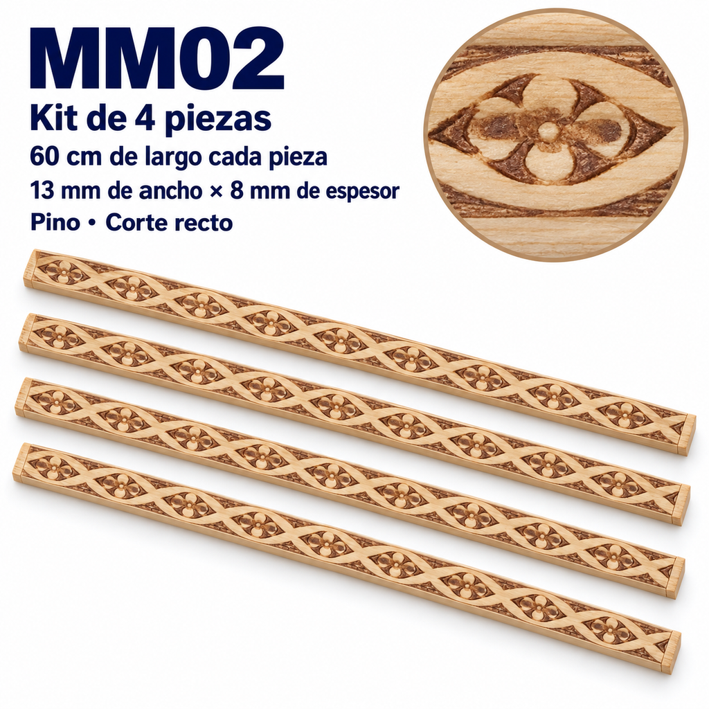 Moldura de madera grabada para mueble MM-02 – Kit de 4 piezas