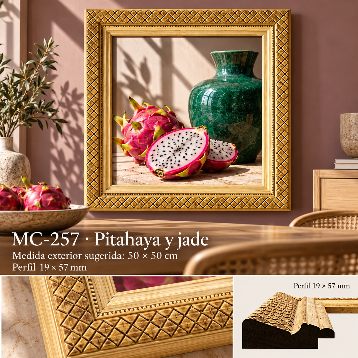 Moldura de madera grabada para marco MC257 – Kit de 4 piezas