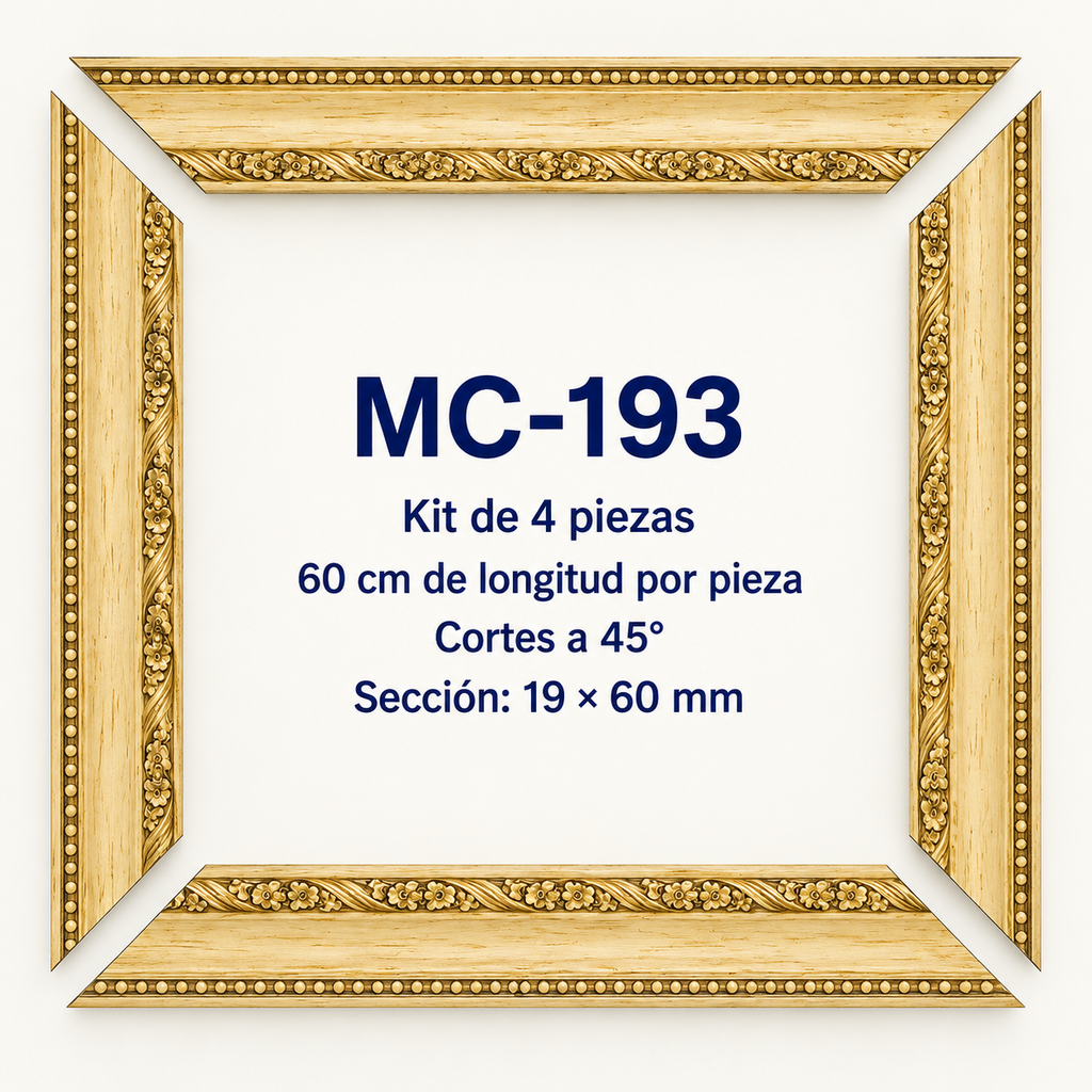 Moldura de madera grabada para marco MC193 – Kit de 4 piezas