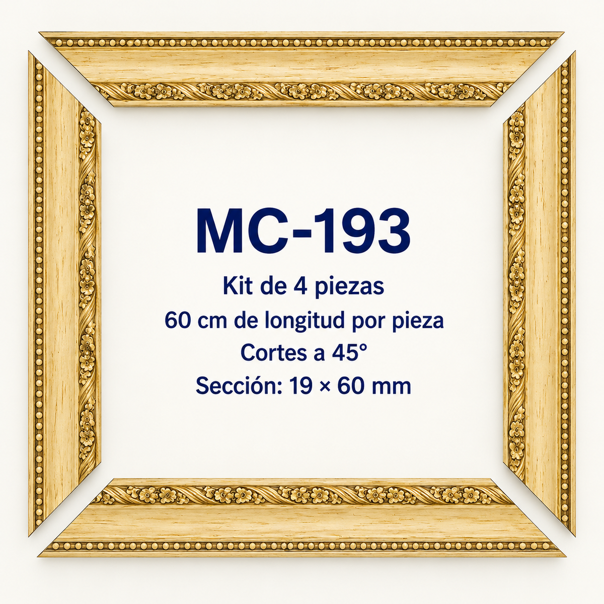 Moldura de madera grabada para marco MC193 – Kit de 4 piezas