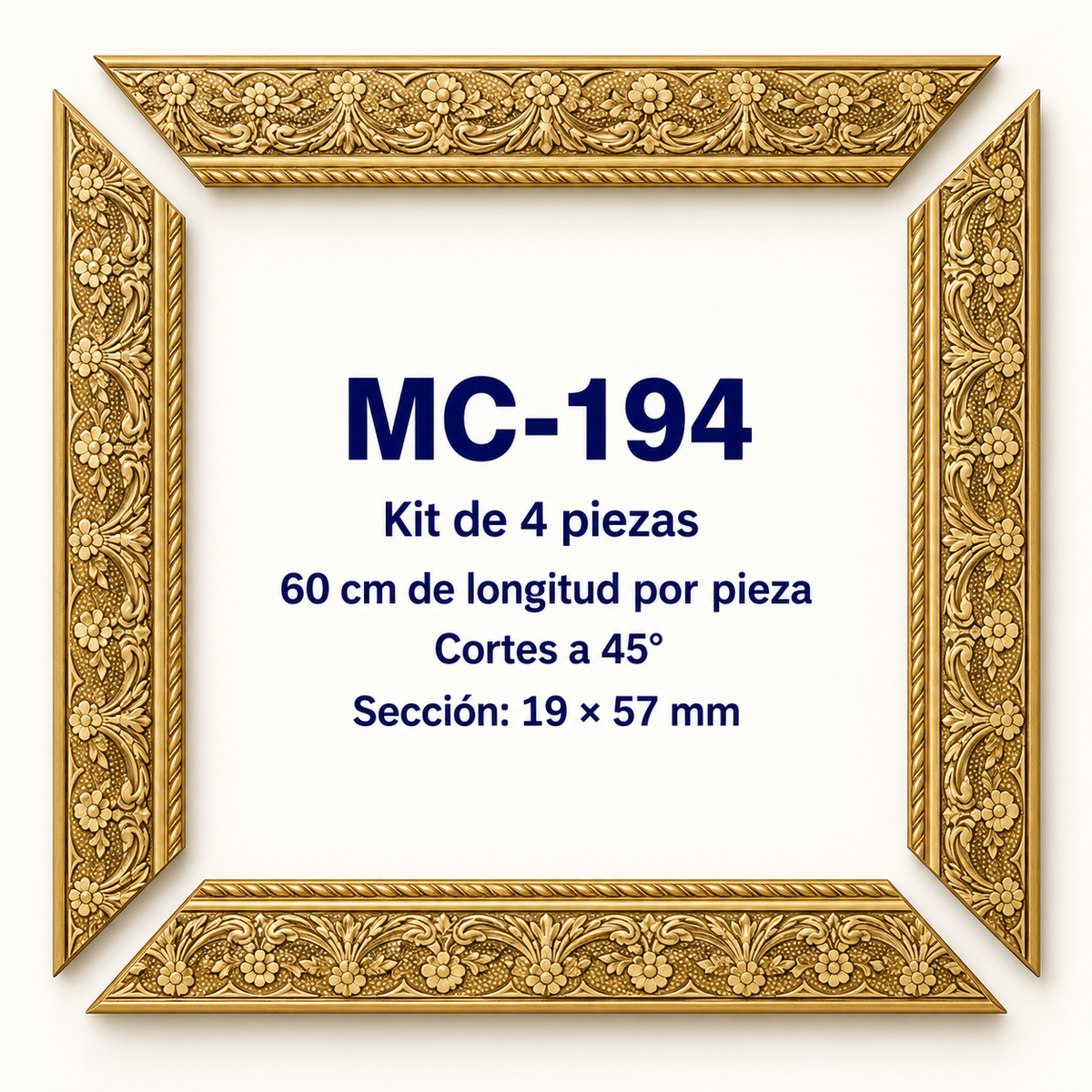 Moldura de madera grabada para marco MC194 – Kit de 4 piezas