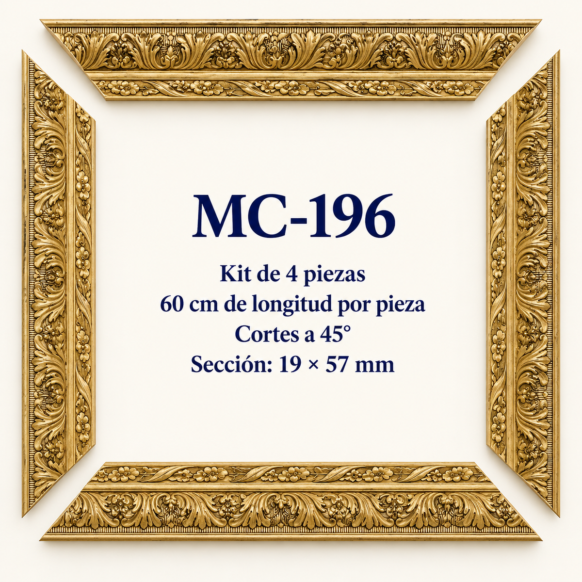 Moldura de madera grabada para marco MC196 – Kit de 4 piezas
