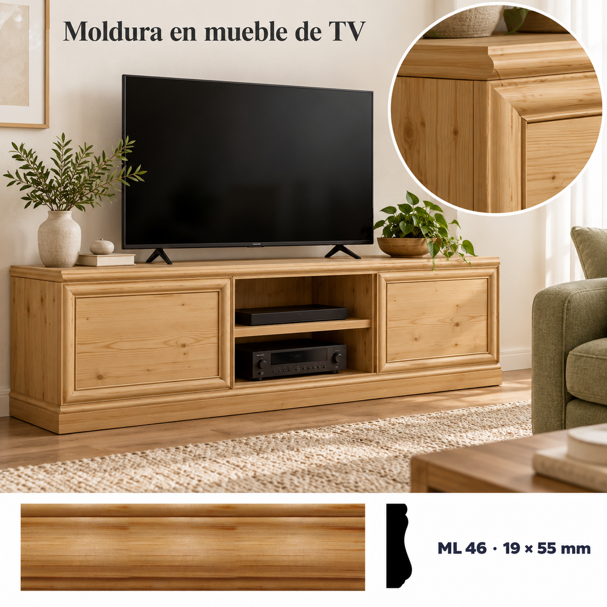 Moldura de madera lisa para mueble ML-46 – Kit de 4 Piezas