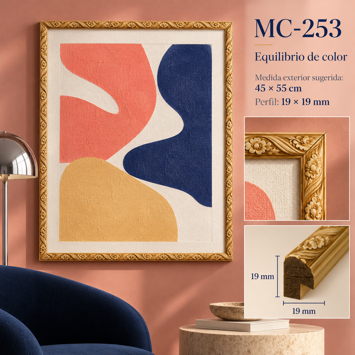 Moldura de madera grabada para marco MC253 – Kit de 4 piezas