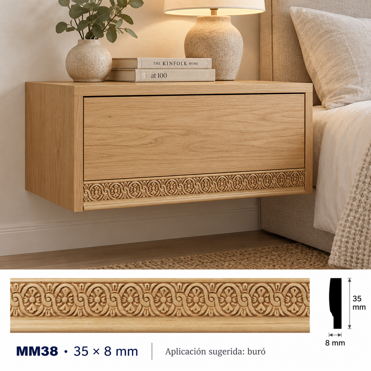 Moldura de madera grabada para mueble MM-38 – Kit de 4 piezas