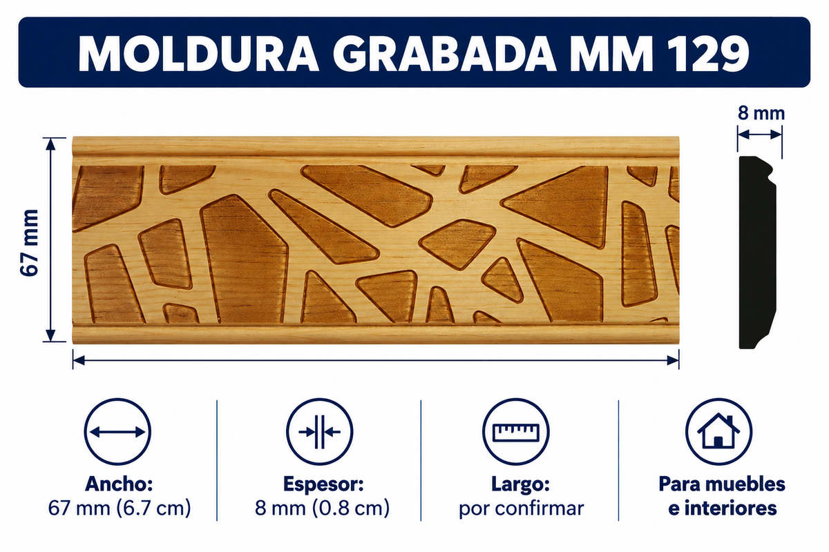 Moldura de madera grabada para mueble MM-129 – Kit de 4 piezas