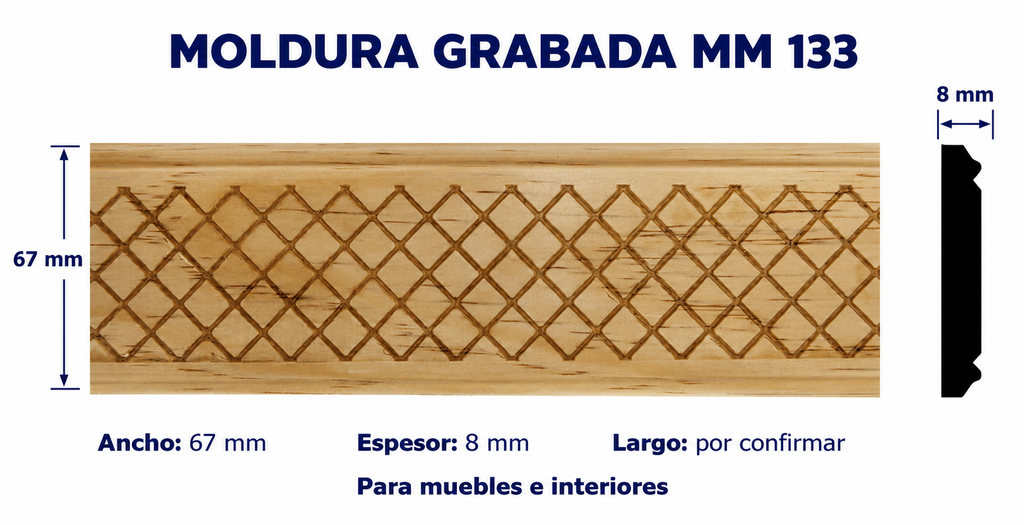 Moldura de madera grabada para mueble MM-133 – Kit de 4 piezas