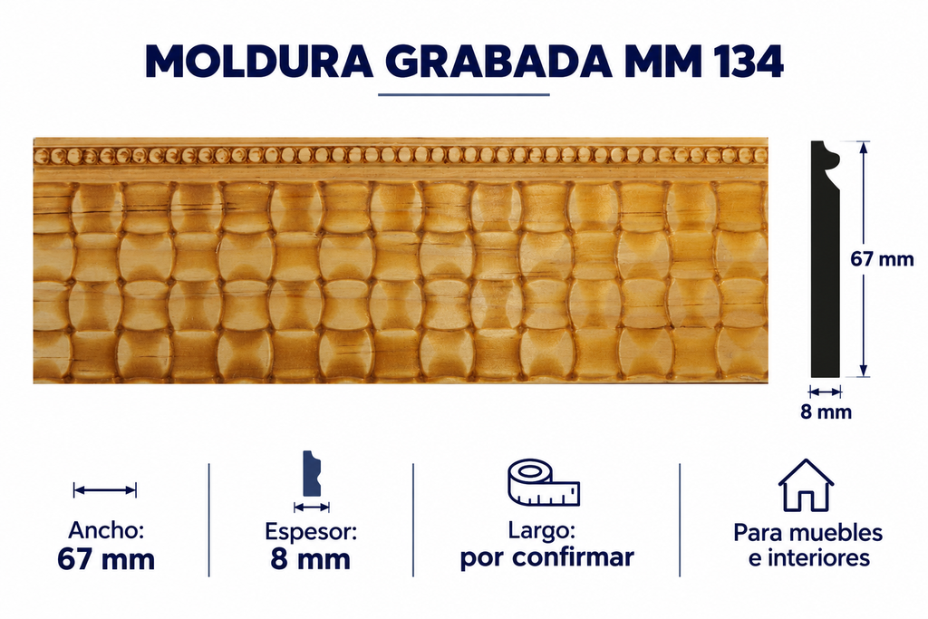 Moldura de madera grabada para mueble MM-134 – Kit de 4 piezas