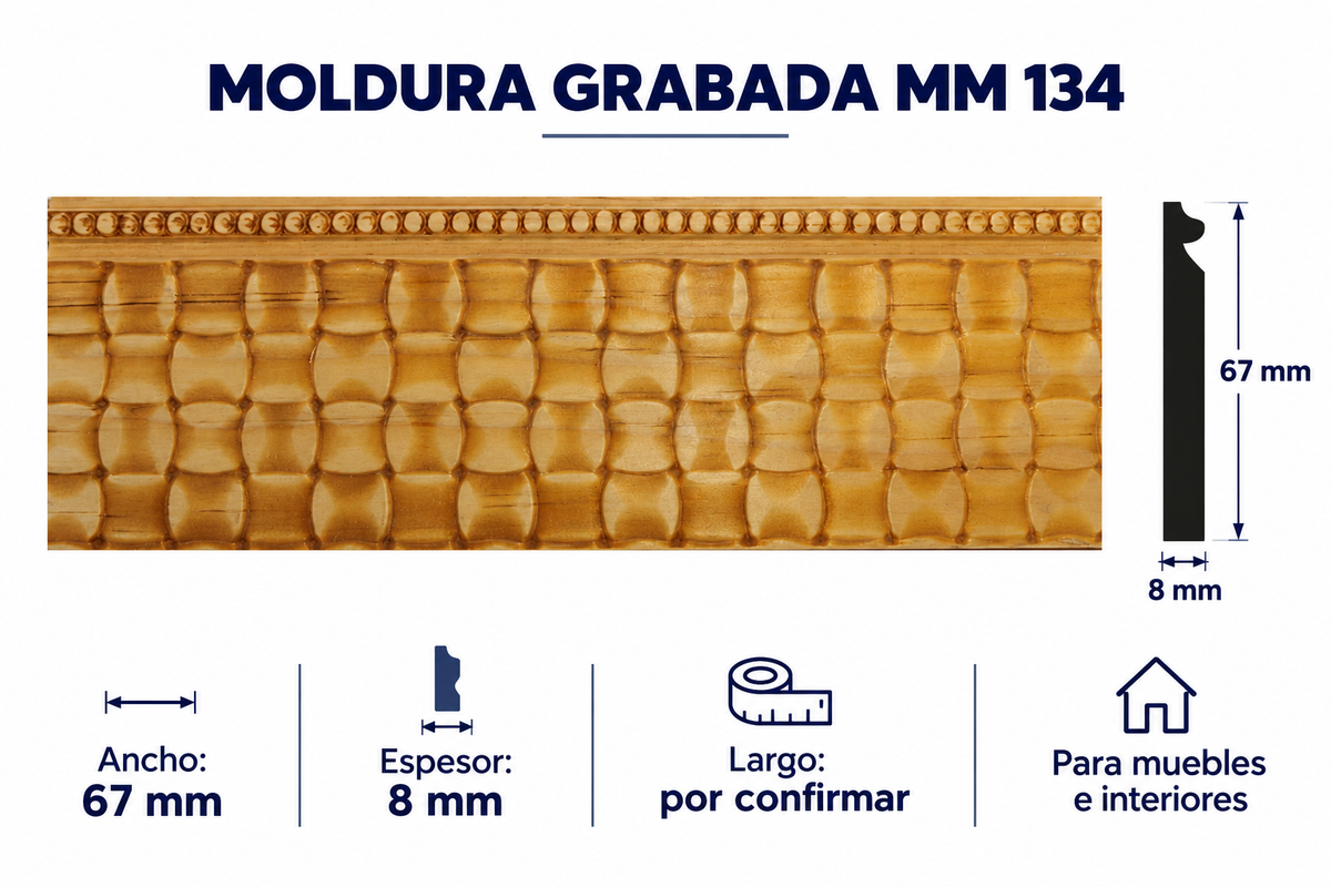 Moldura de madera grabada para mueble MM-134 – Kit de 4 piezas