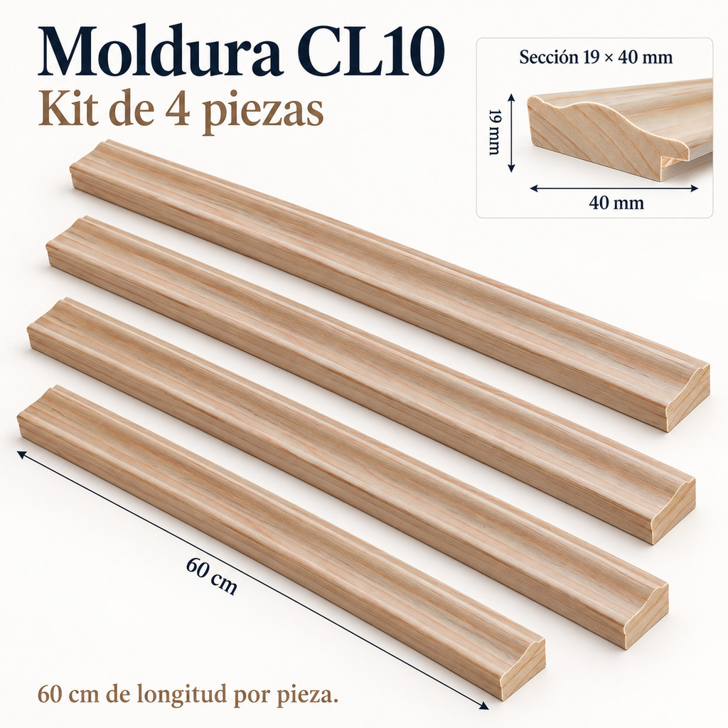 Moldura de madera lisa para marco CL10 – Kit de 4 piezas