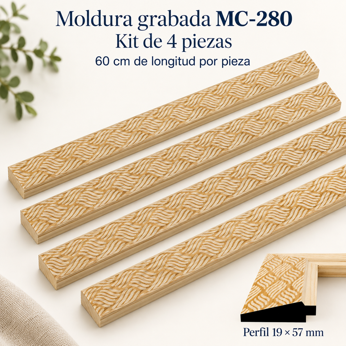 Moldura de madera grabada para marco MC280 – Kit de 4 piezas