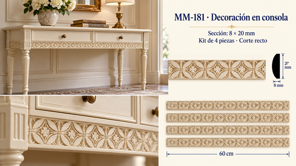 Moldura de madera grabada para mueble MM-181 – Kit de 4 Piezas