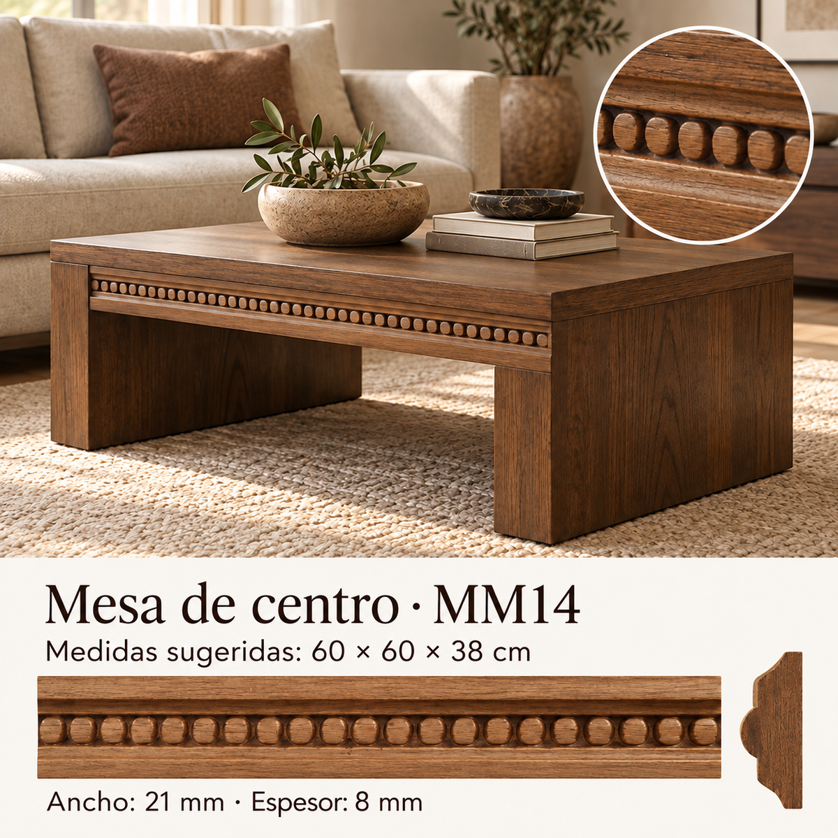 Moldura de madera grabada para mueble MM-14 – Kit de 4 piezas