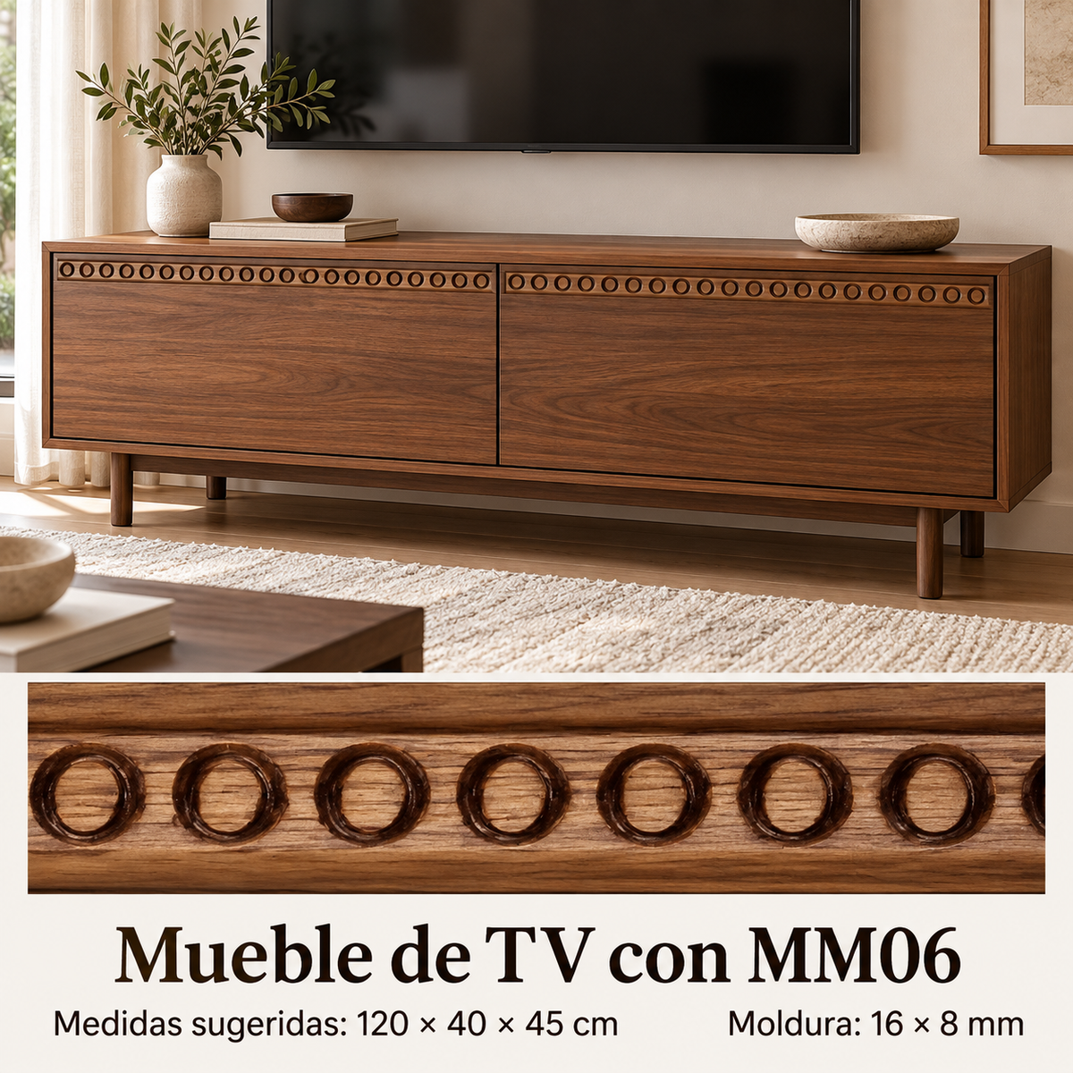 Moldura de madera grabada para mueble MM-06 – Kit de 4 piezas