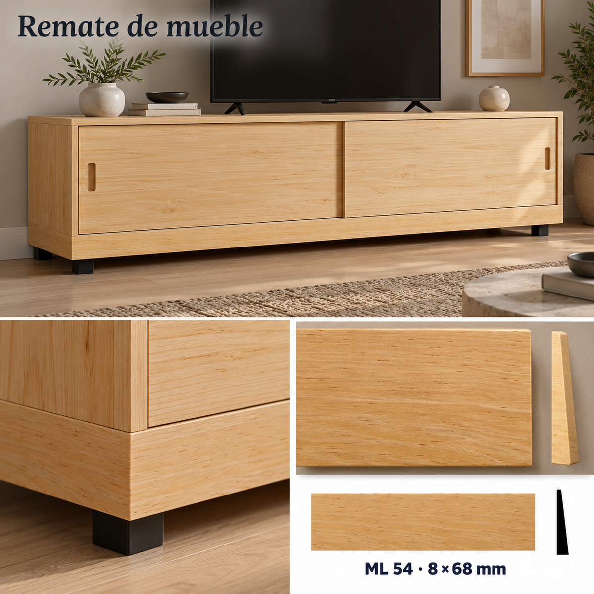 Moldura de madera lisa para mueble ML-54 – Kit de 4 Piezas ZOCLO
