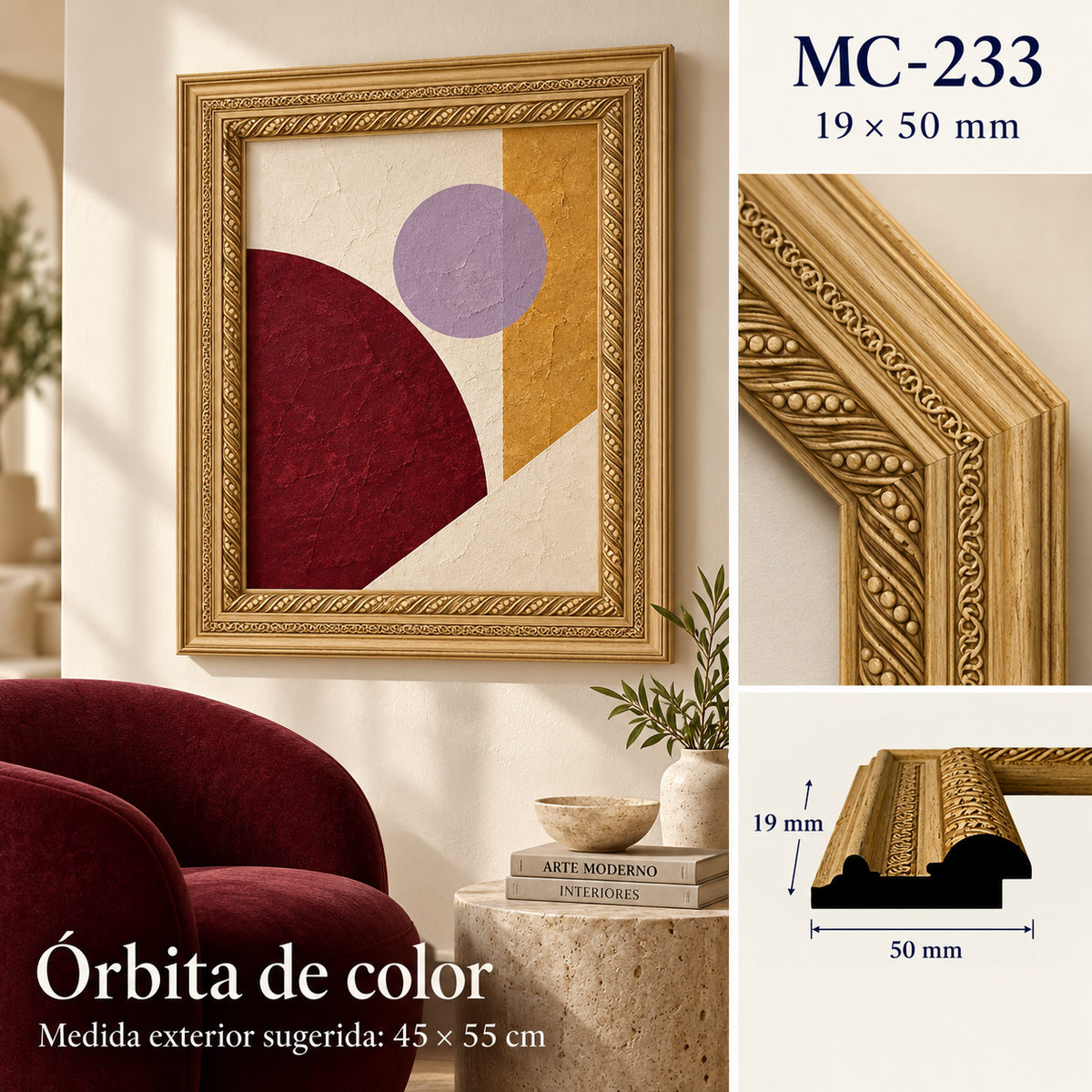 Moldura de madera grabada para marco MC233 – Kit de 4 piezas
