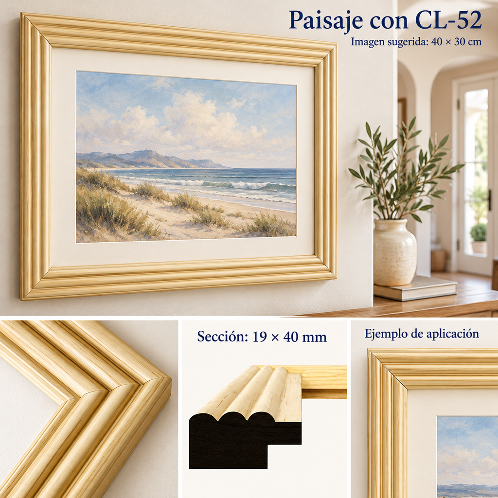 Moldura de madera lisa para marco CL52 – Kit de 4 piezas