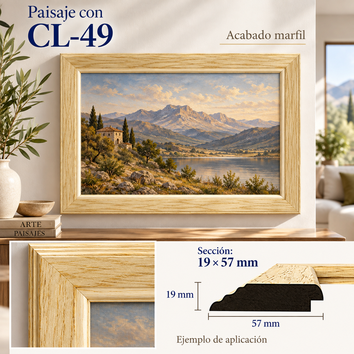 Moldura de madera lisa para marco CL49 – Kit de 4 piezas