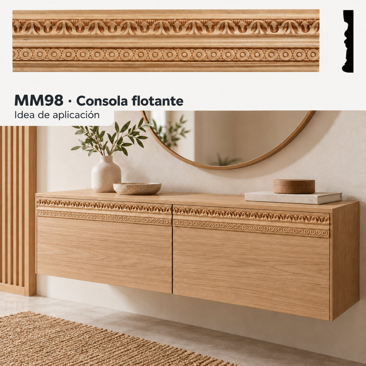 Moldura de madera grabada para mueble MM-98 –Kit de 4 piezas