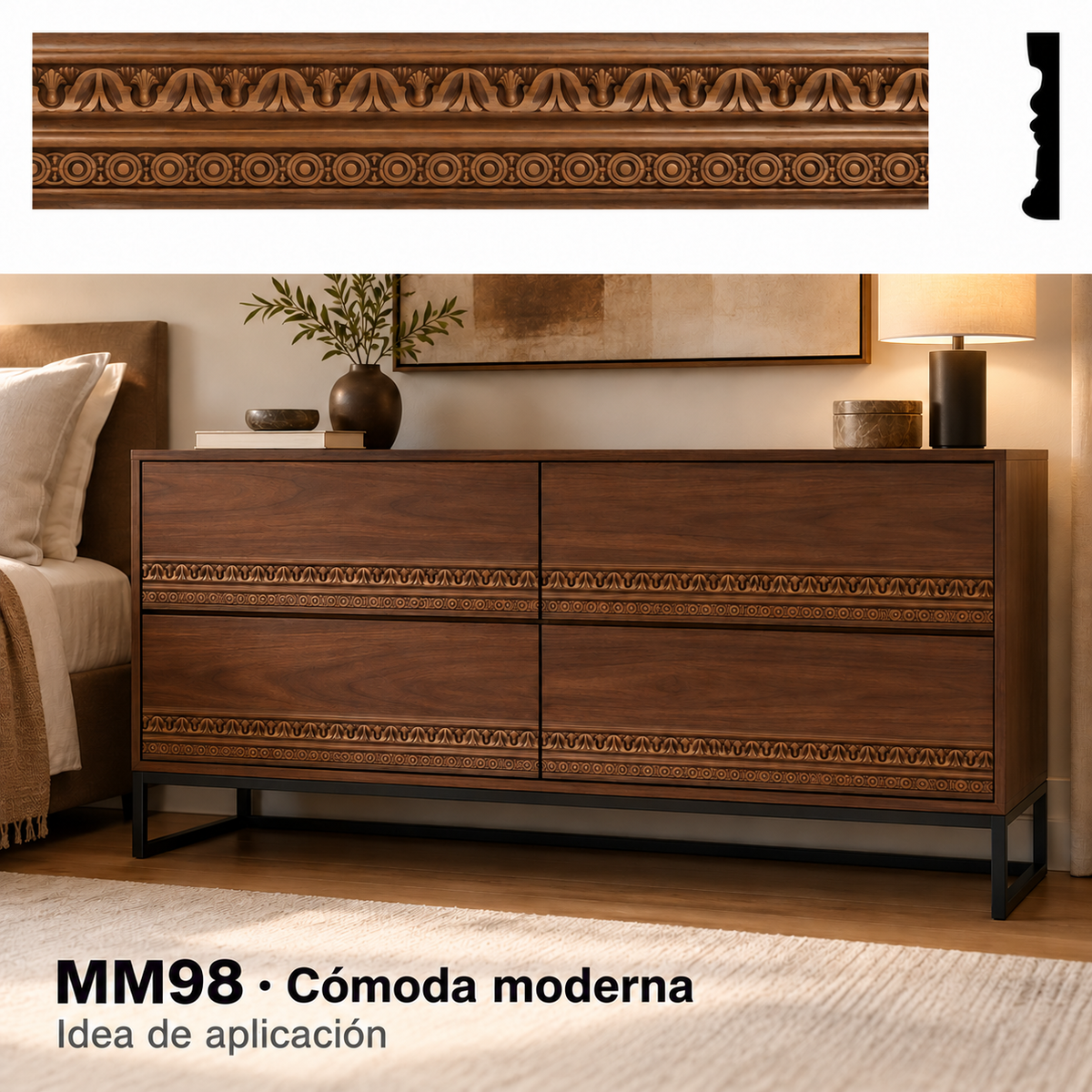 Moldura de madera grabada para mueble MM-98 –Kit de 4 piezas