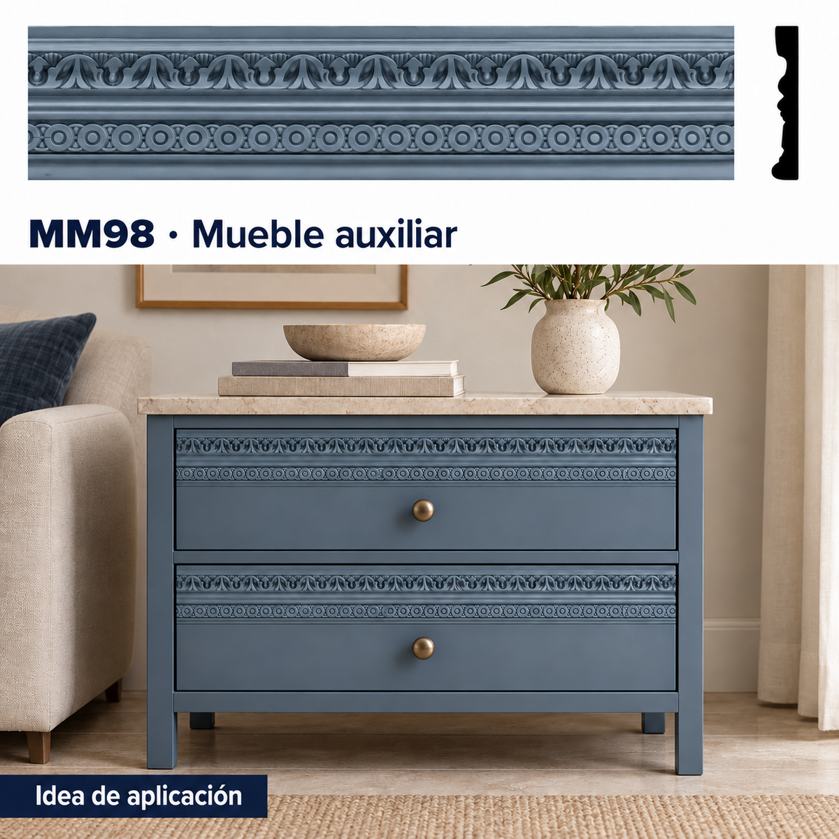 Moldura de madera grabada para mueble MM-98 –Kit de 4 piezas