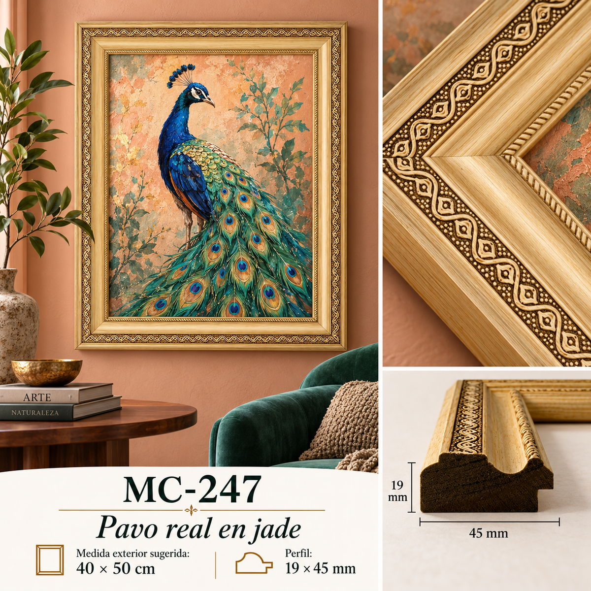 Moldura de madera grabada para marco MC247 – Kit de 4 piezas