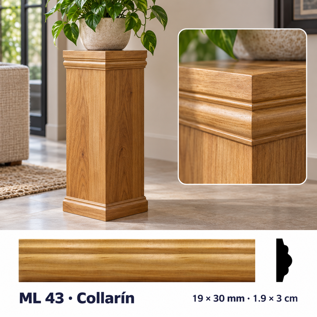 Moldura de madera lisa para mueble ML-43 – Kit de 4 Piezas TIPO COLLARIN