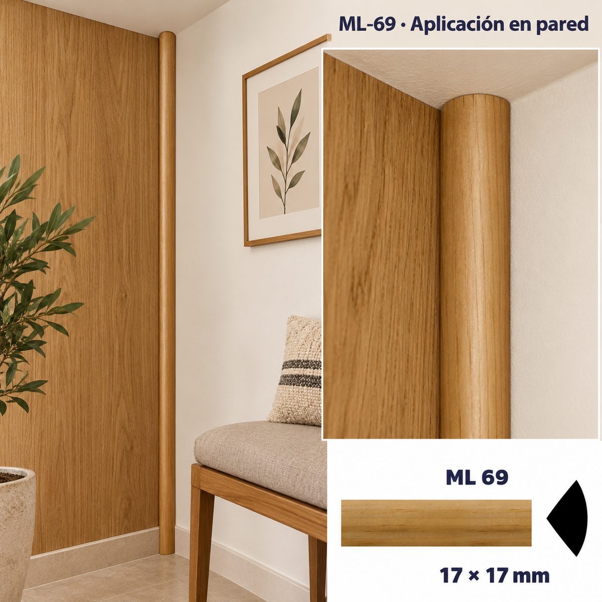 Kit de 4 Piezas moldura lisa modelo ML-69 TIPO CUARTO BOCEL