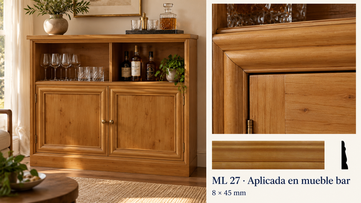 Moldura de madera lisa para mueble ML-27 – Kit de 4 Piezas TIPO CHAMBRANA