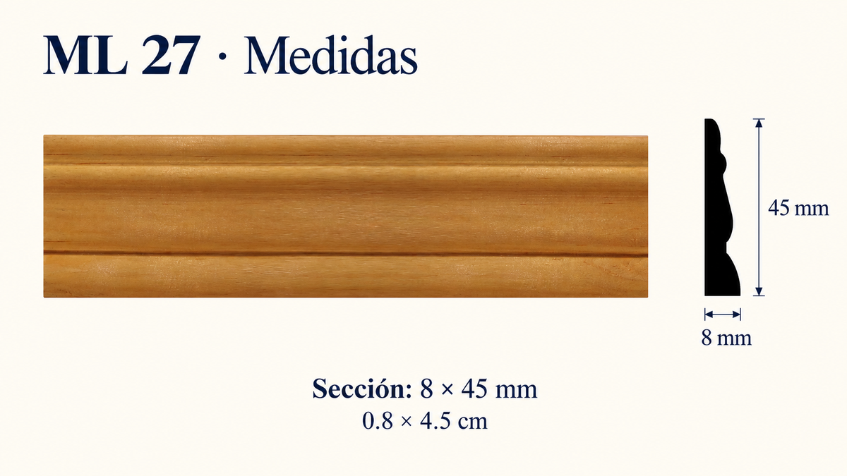 Moldura de madera lisa para mueble ML-27 – Kit de 4 Piezas TIPO CHAMBRANA