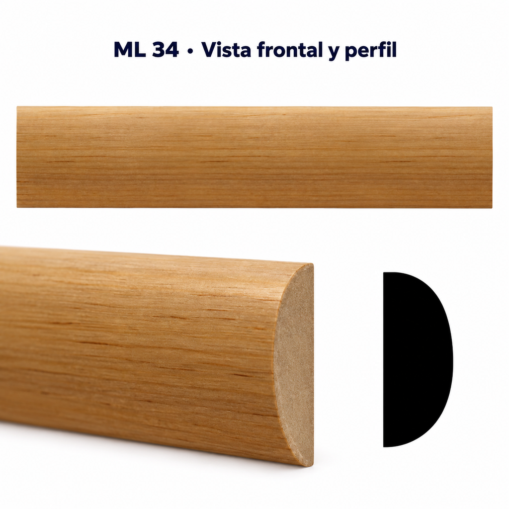 Moldura de madera lisa para mueble ML-34 – Kit de 4 Piezas TIPO MEDIA CAÑA