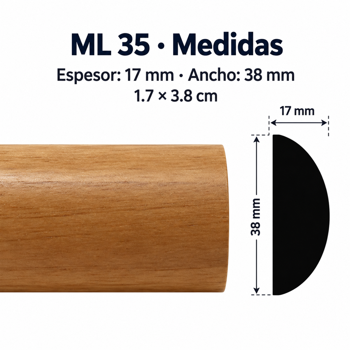 Moldura de madera lisa para mueble ML-35 – Kit de 4 Piezas TIPO MEDIA CAÑA