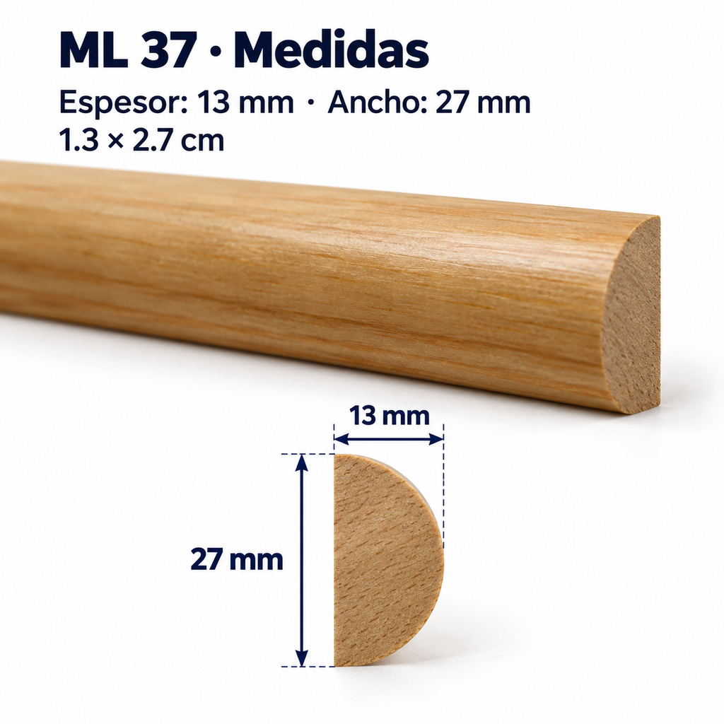 Moldura de madera lisa para mueble ML-37 – Kit de 4 Piezas TIPO MEDIA CAÑA