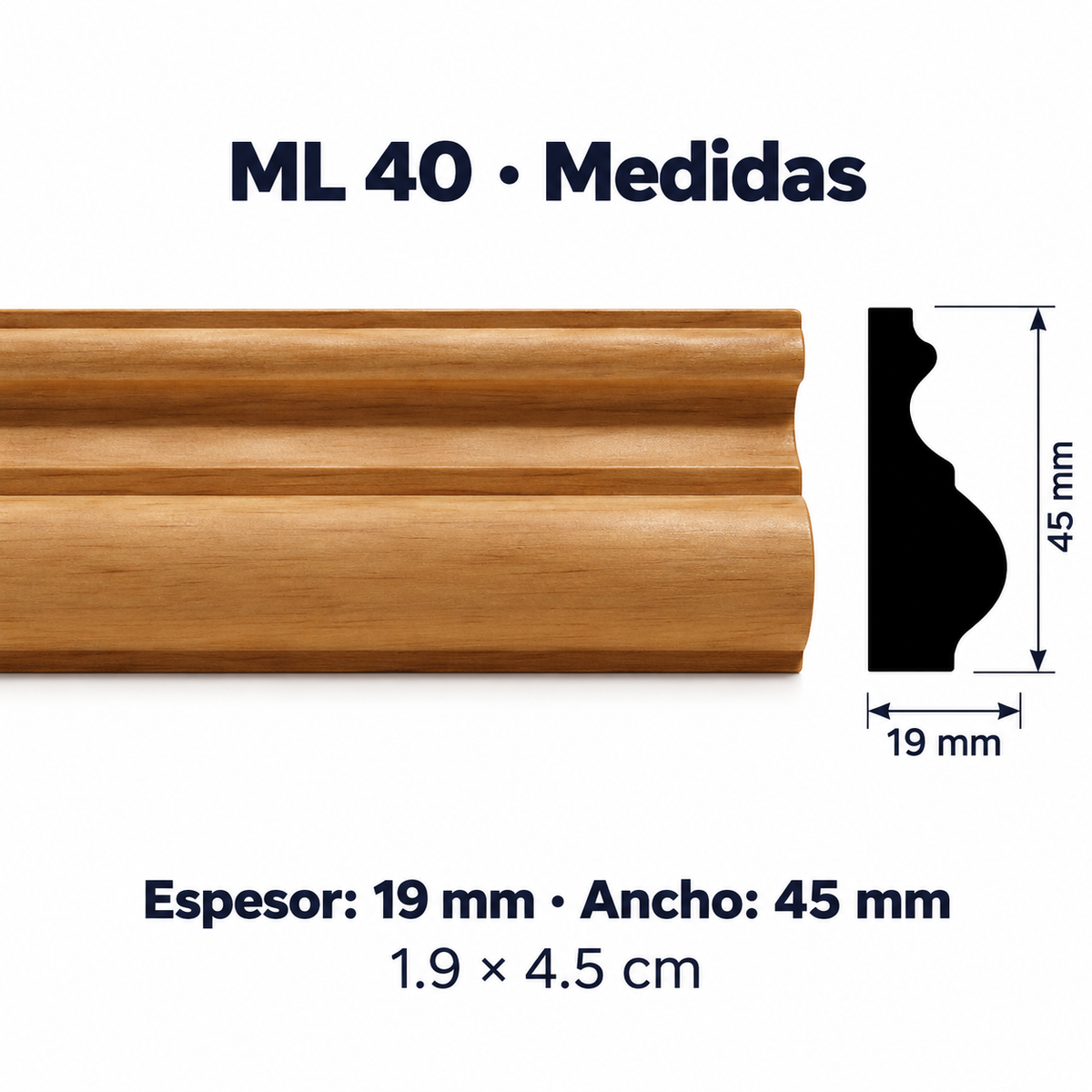 Moldura de madera lisa para mueble ML-40– Kit de 4 Piezas TIPO REMATE O PECHO PALOMA