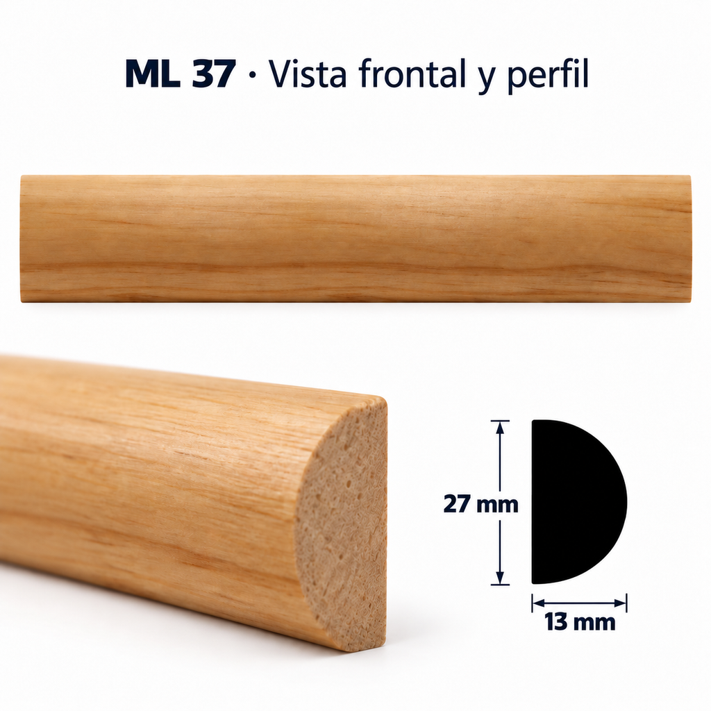 Moldura de madera lisa para mueble ML-37 – Kit de 4 Piezas TIPO MEDIA CAÑA