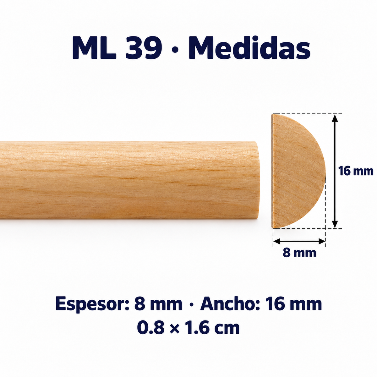 Moldura de madera lisa para mueble ML-39 – Kit de 4 Piezas TIPO MEDIA CAÑA