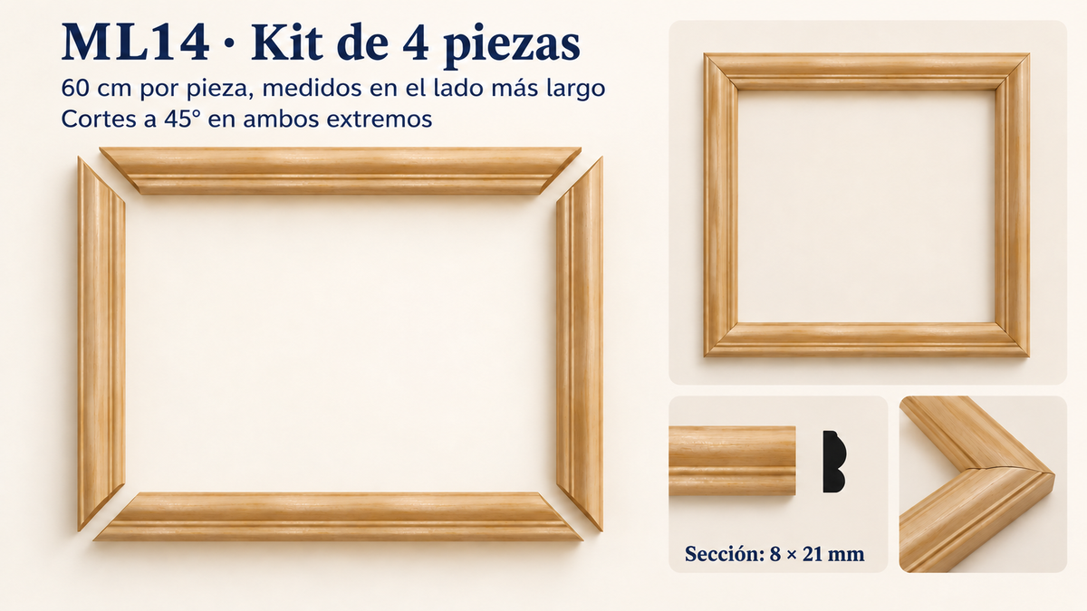 Moldura de madera lisa para mueble ML-14 – Kit de 4 Piezas