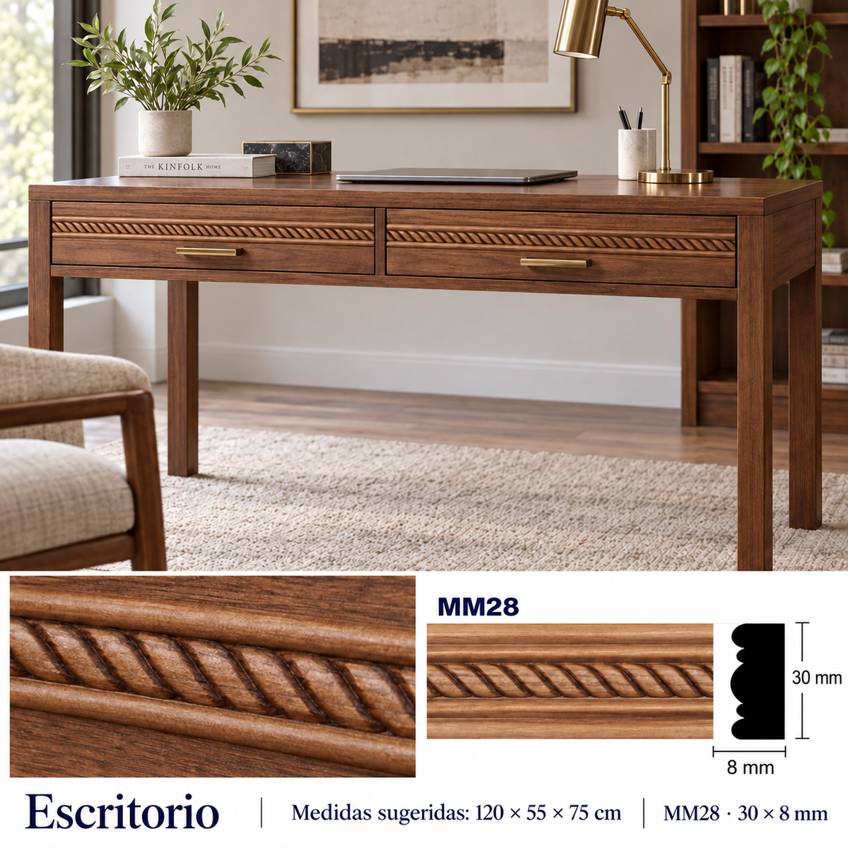 Moldura de madera grabada para mueble MM-28 – Kit de 4 piezas