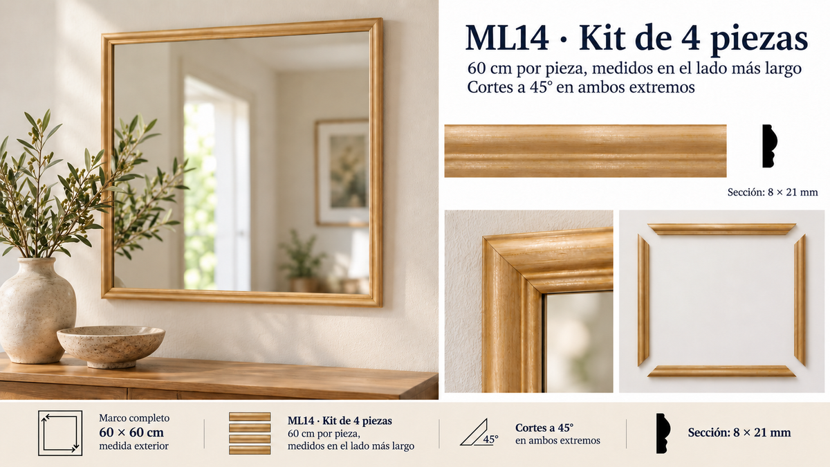 Moldura de madera lisa para mueble ML-14 – Kit de 4 Piezas