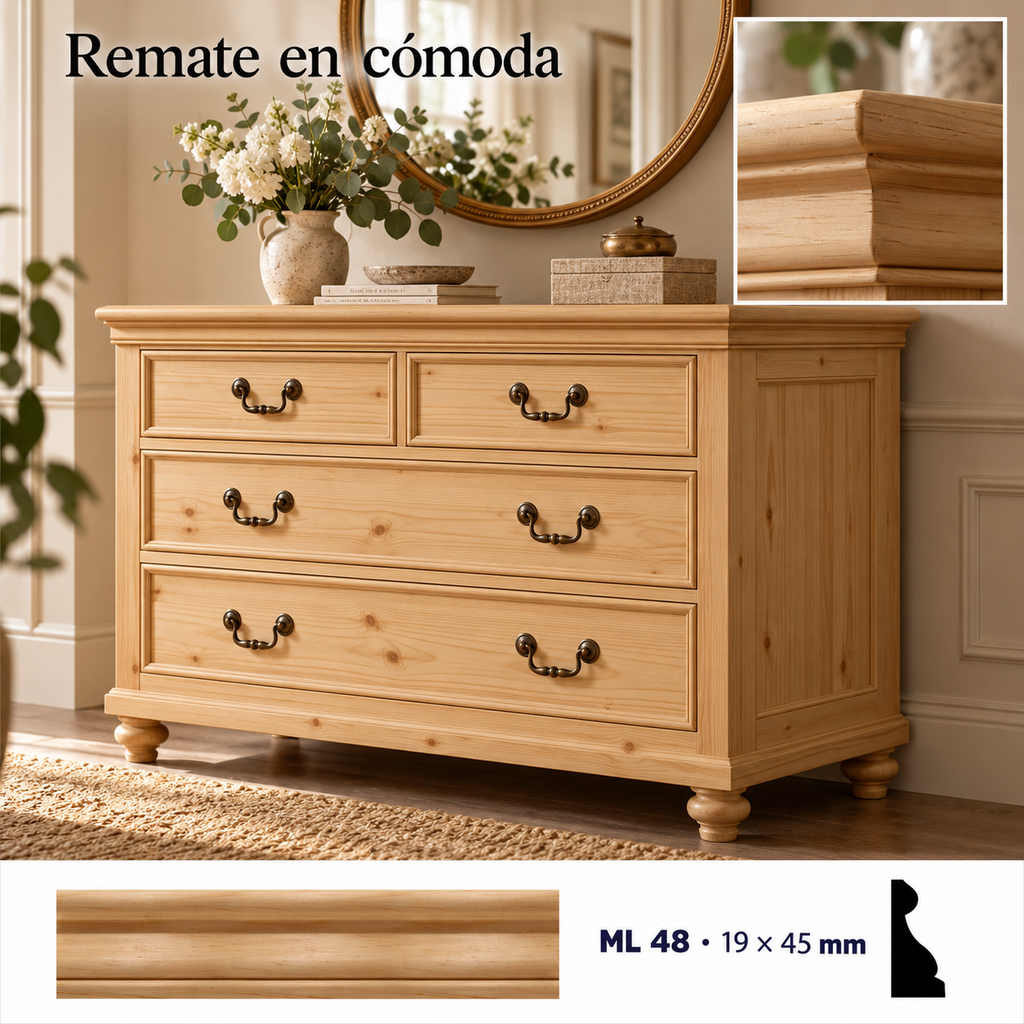 Moldura de madera lisa para mueble ML-48 – Kit de 4 Piezas TIPO REMATE