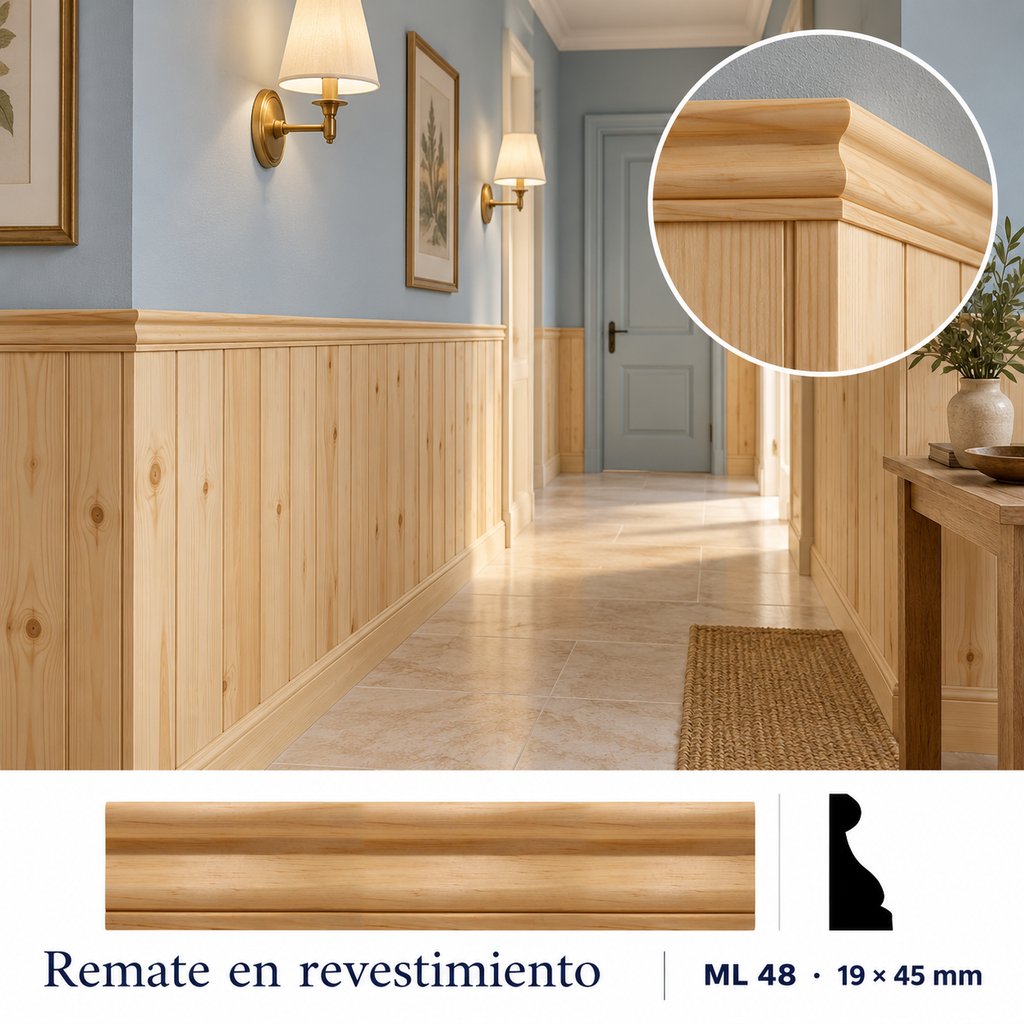 Moldura de madera lisa para mueble ML-48 – Kit de 4 Piezas TIPO REMATE