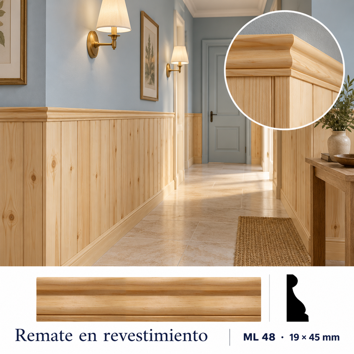 Moldura de madera lisa para mueble ML-48 – Kit de 4 Piezas TIPO REMATE