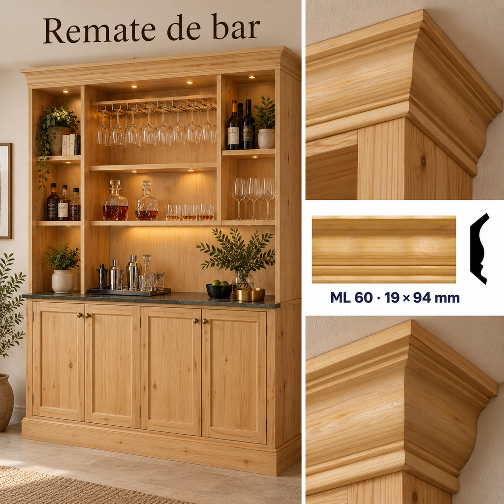 Moldura de madera lisa para mueble ML-60 – Kit de 4 Piezas ZOCLO