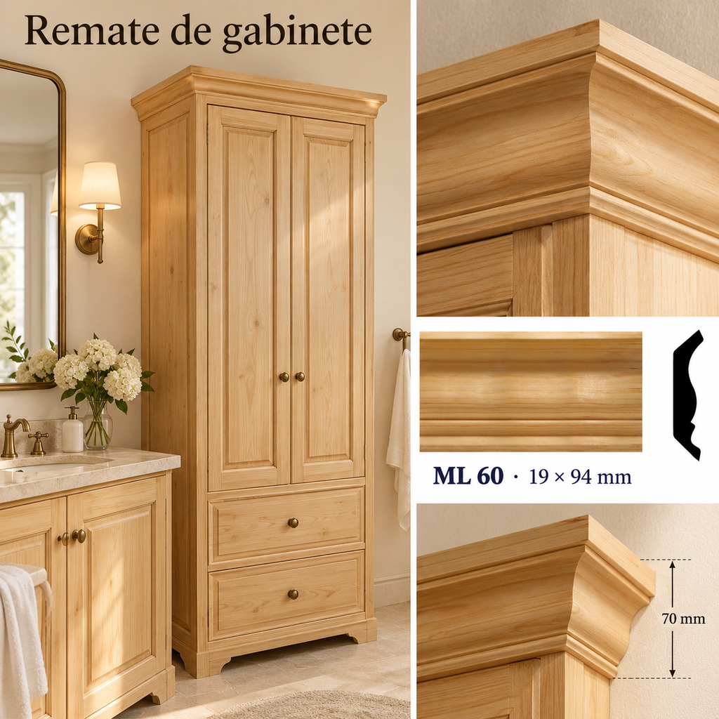 Moldura de madera lisa para mueble ML-60 – Kit de 4 Piezas ZOCLO