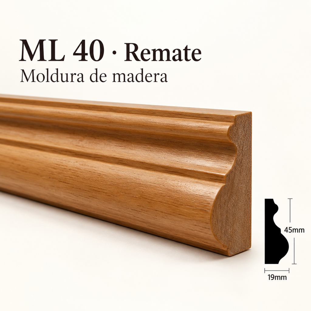 Moldura de madera lisa para mueble ML-40– Kit de 4 Piezas TIPO REMATE O PECHO PALOMA