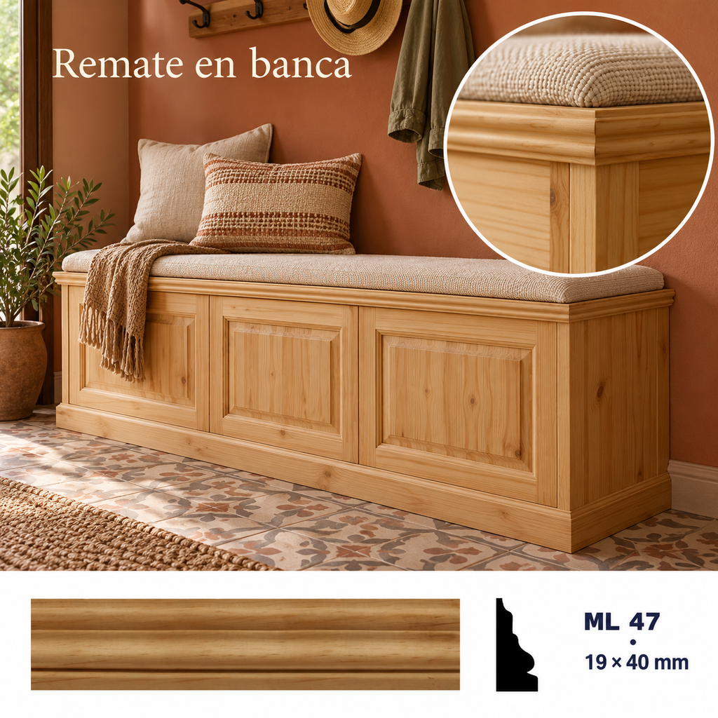 Moldura de madera lisa para mueble ML-47 – Kit de 4 Piezas TIPO REMATE